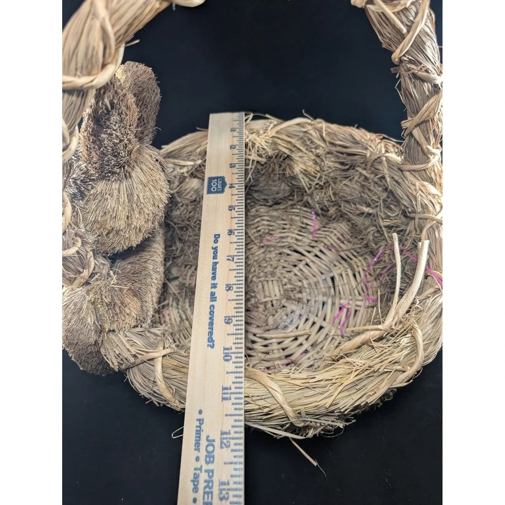 Natural Woven Straw Easter Basket with Sisal Bunny‎ Rabbit Rustic Holiday Decor